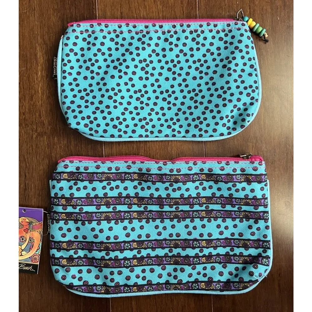 Laurel Burch Feline Clan Makeup Bag Set 2 Pouches Colorful Cats NWT